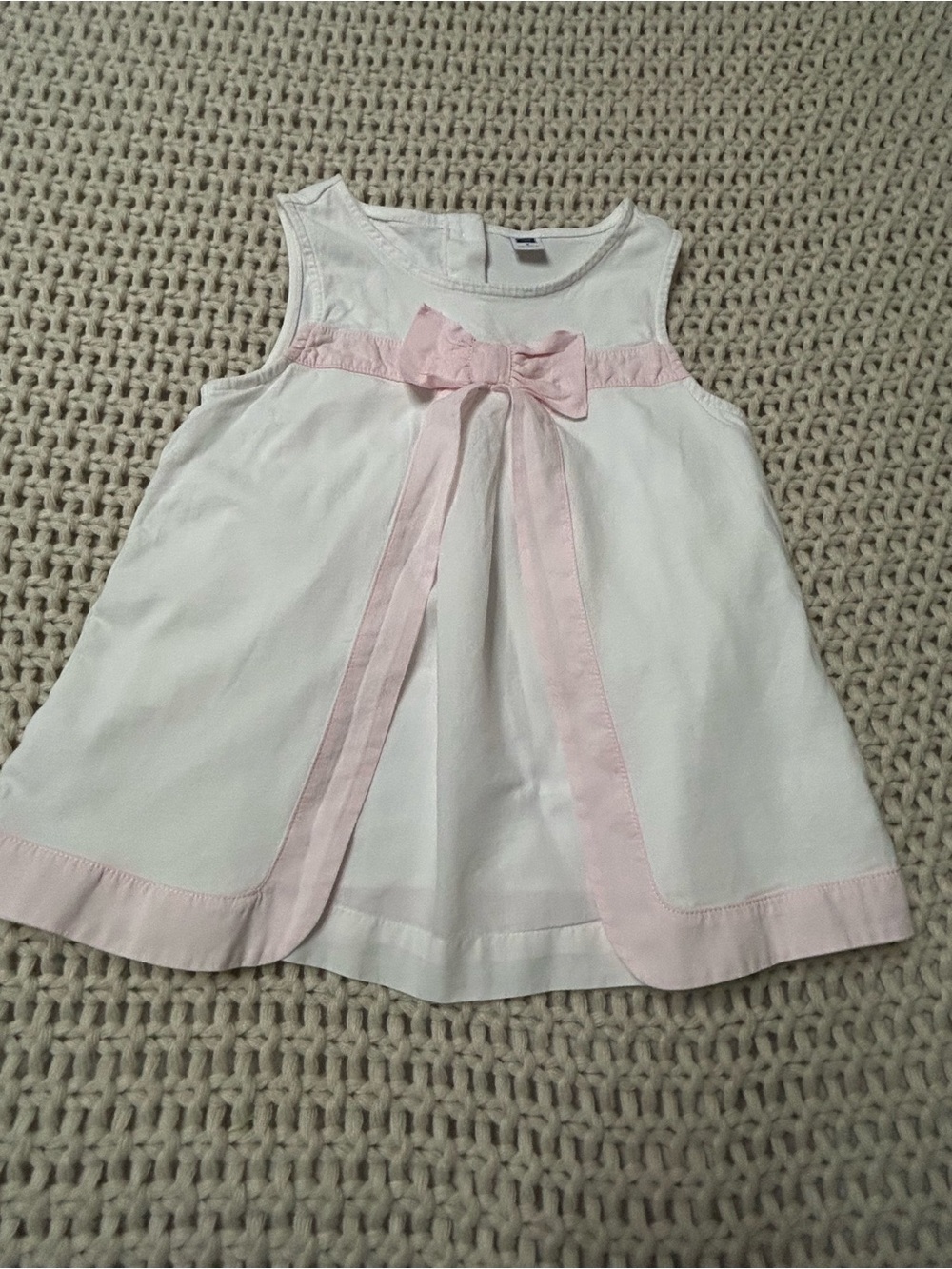 Janie and Jack White Baby Dress Top with Pink Bow Trim Size 8
